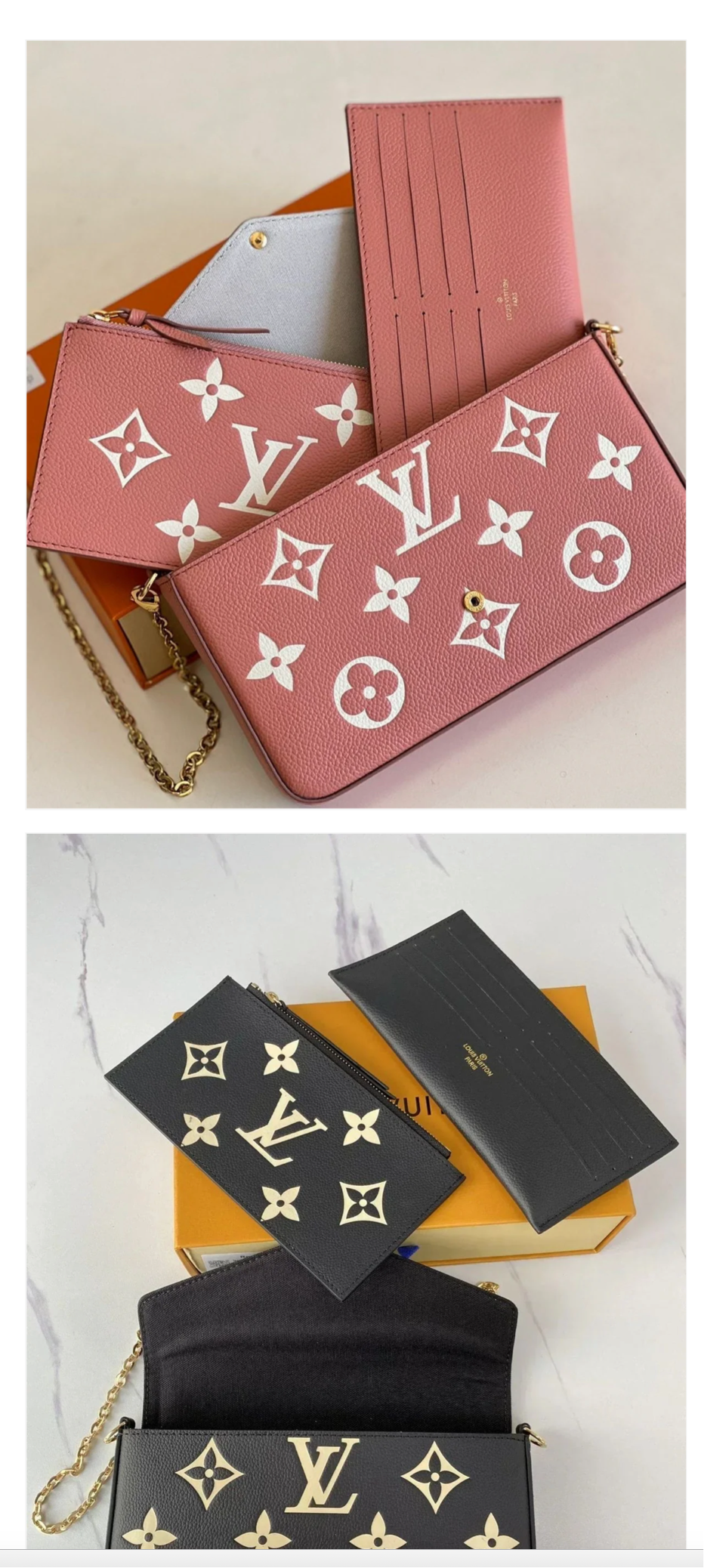 Small leather LV pouchette bag with chain and