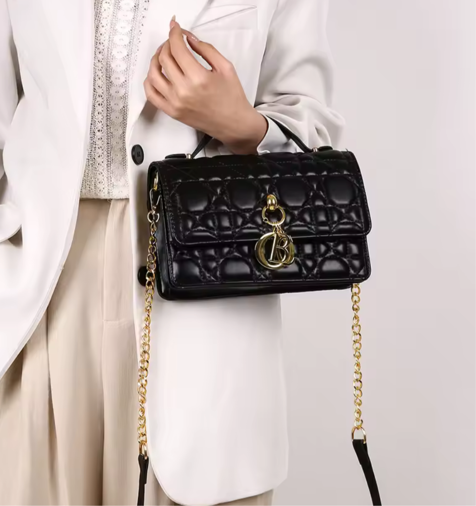 Leather Crossbody CD charm, with diamond stitched design