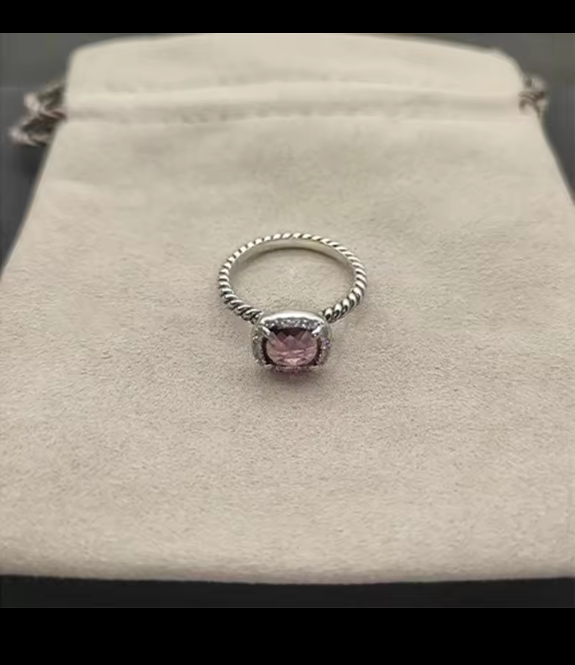 Square Sterling Silver gem stone earrings & rings with rhinestones and twisted cable style bands