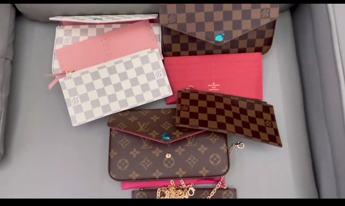 Small leather LV pouchette bag with chain and