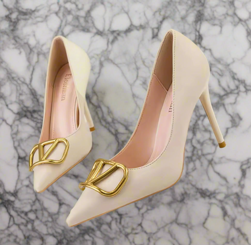 Leather, pointed toe, logo high heels