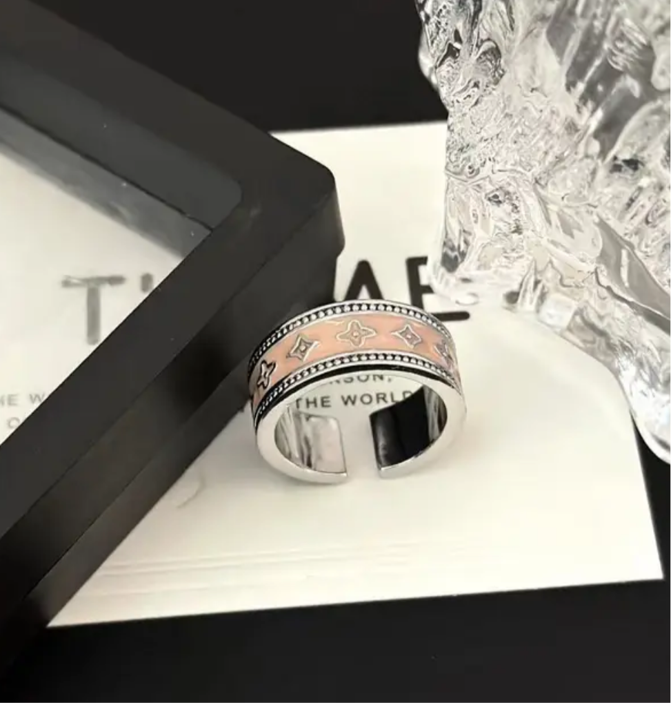 MIU MIU thick light Pink solid Silver band with logos, no words. Open band with adjustable fit, one size fits all. 