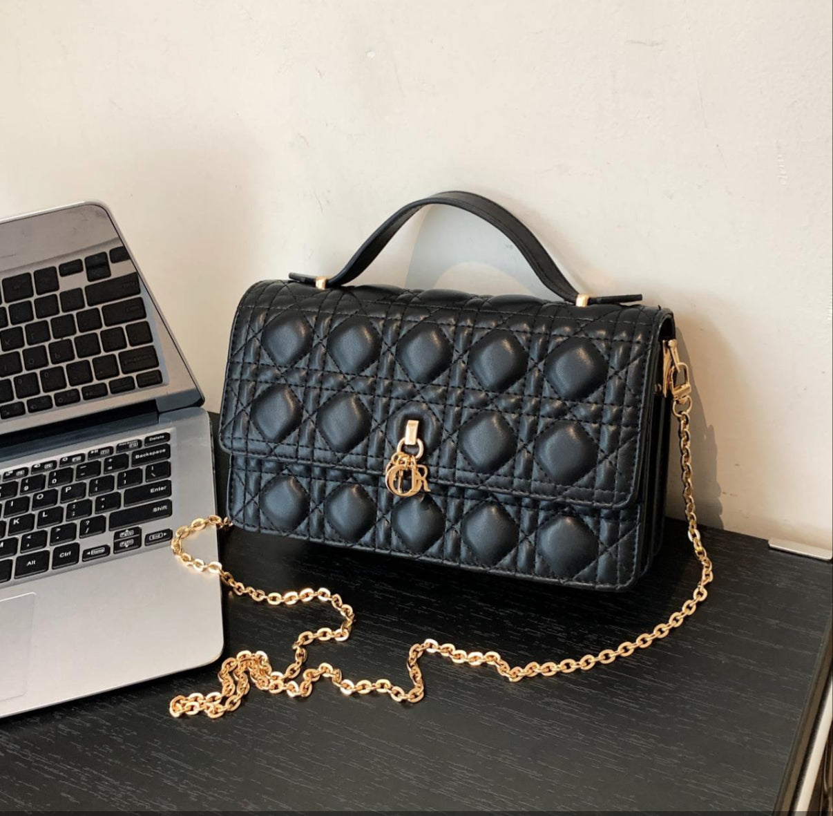 Leather Crossbody CD charm, with diamond stitched design