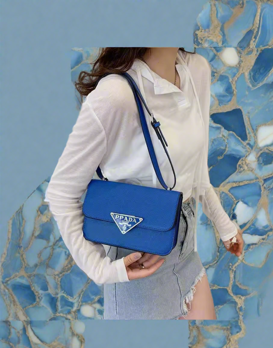 Small colorful crossbody flap bags with triangle logo snap closure