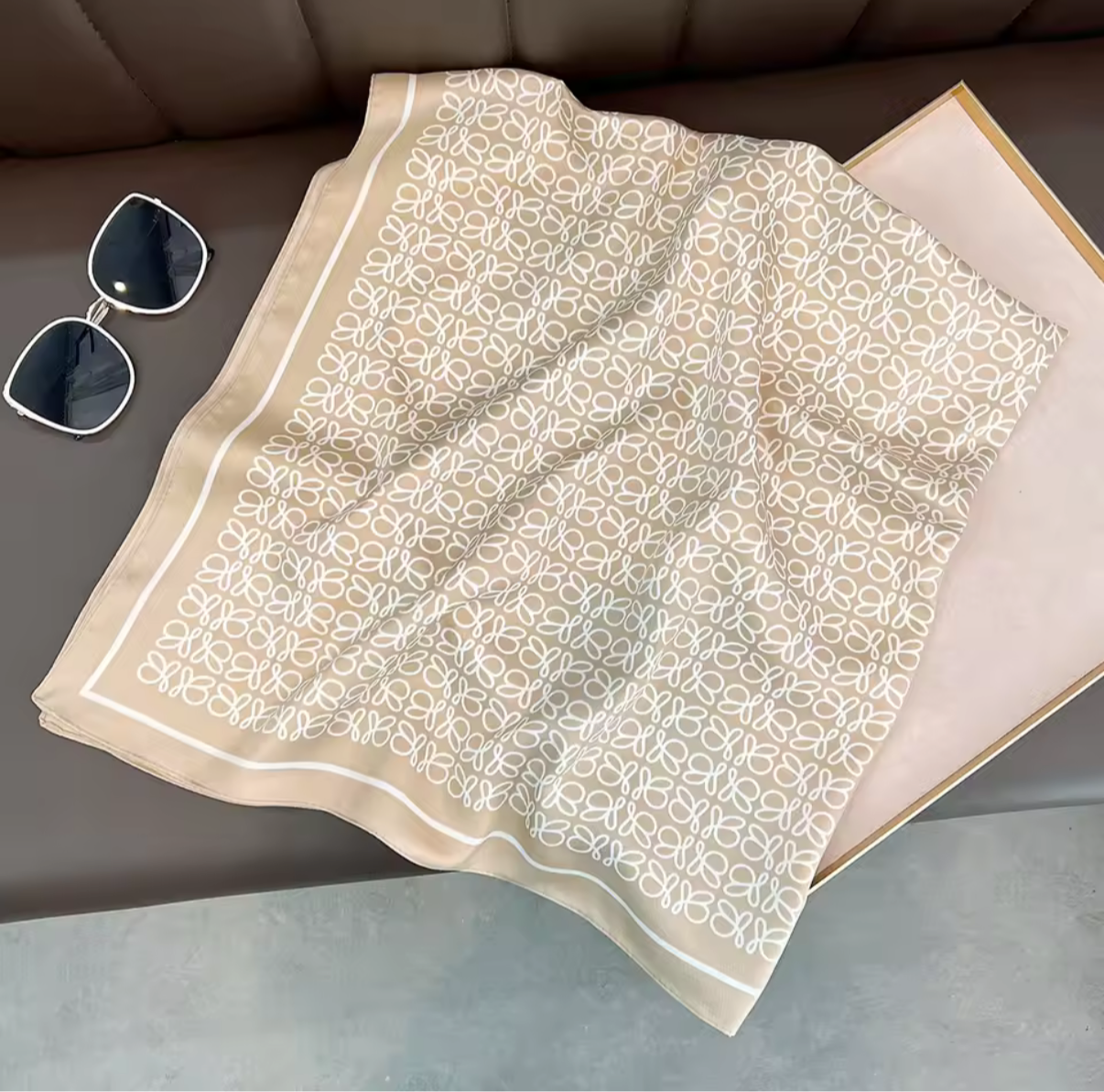 Thin Light weight, light beige w/ little white L scarf  