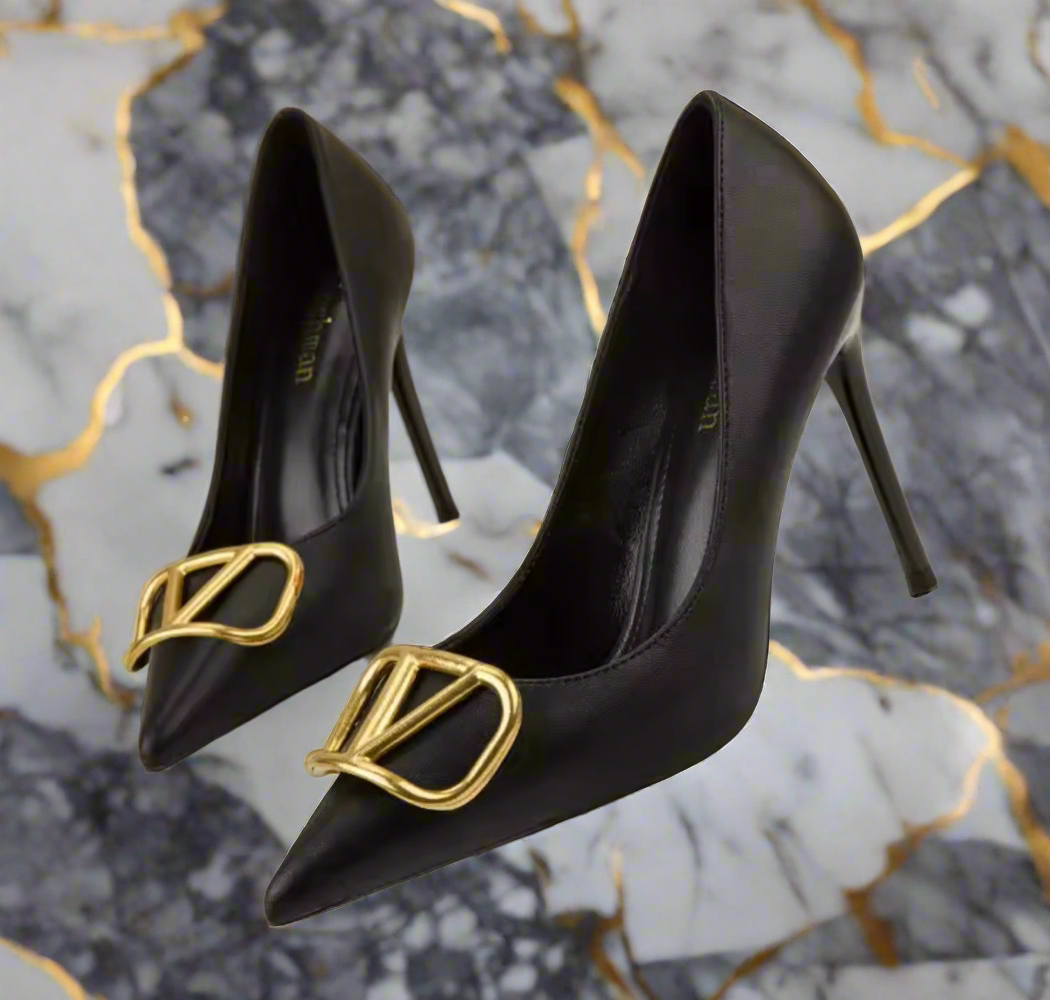 Leather, pointed toe, logo high heels