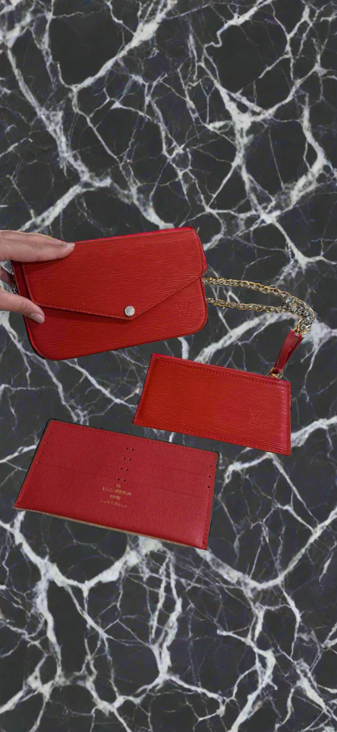 Small leather LV pouchette bag with chain and