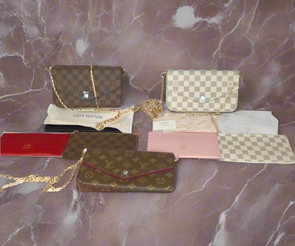 Small leather LV pouchette bag with chain and