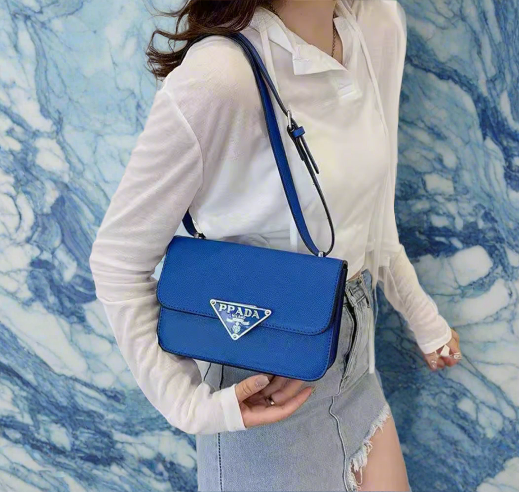 Small colorful crossbody flap bags with triangle logo snap closure