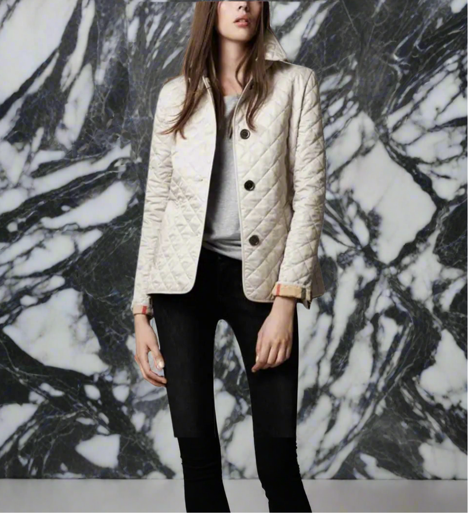 NEW!!!    Light weight black quilted jacket with beige plaid Lining (on sale!)