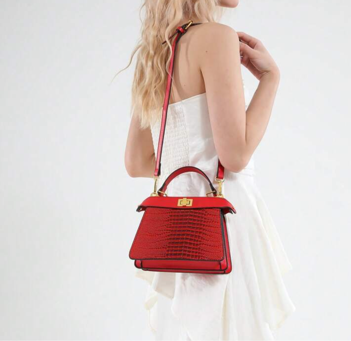Peekaboo style top handle tote bag