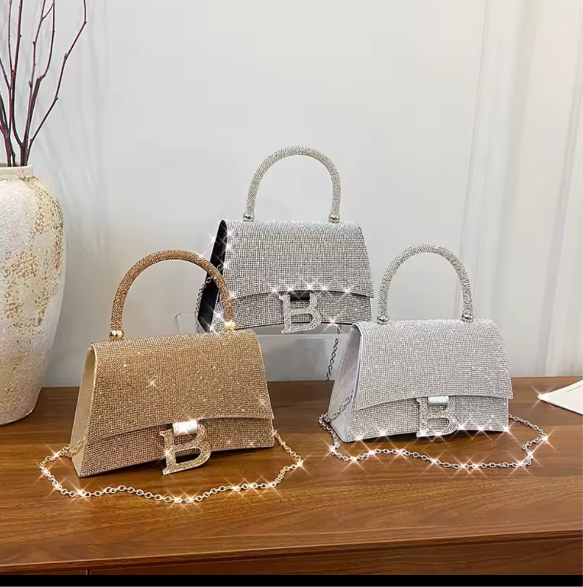 Swarovski crystal evening bag with B logo