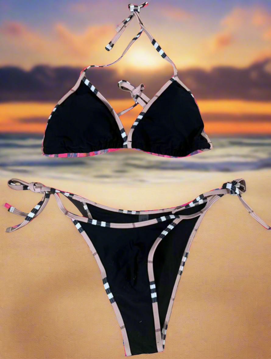 Solid colors - luxury plaid trimmed bikinis (many options)