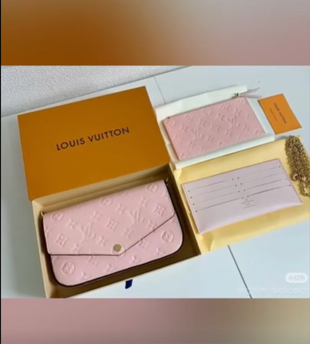 Small leather LV pouchette bag with chain and