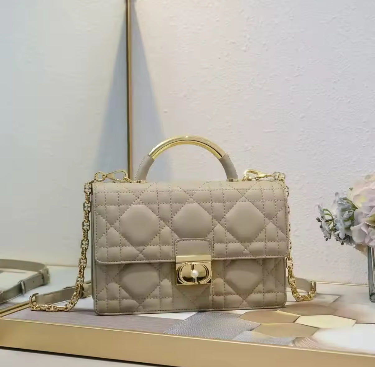 Leather Crossbody “CD Pearl” logo bag, with signature diamond quilted stitching (many options)