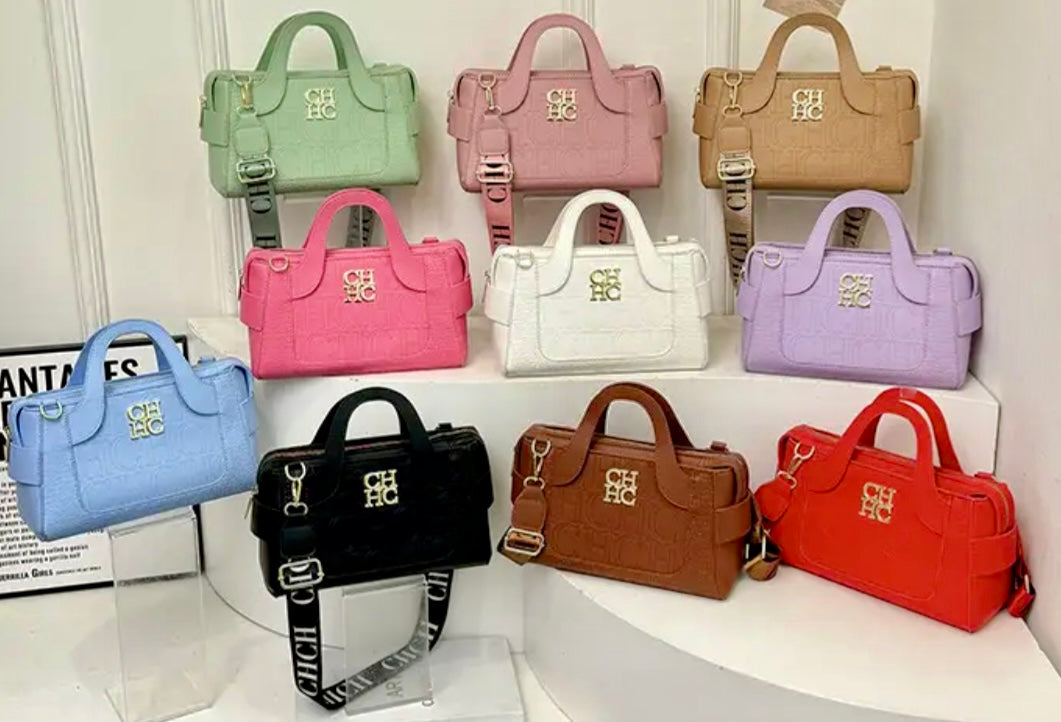 Double handle embossed elbow bag