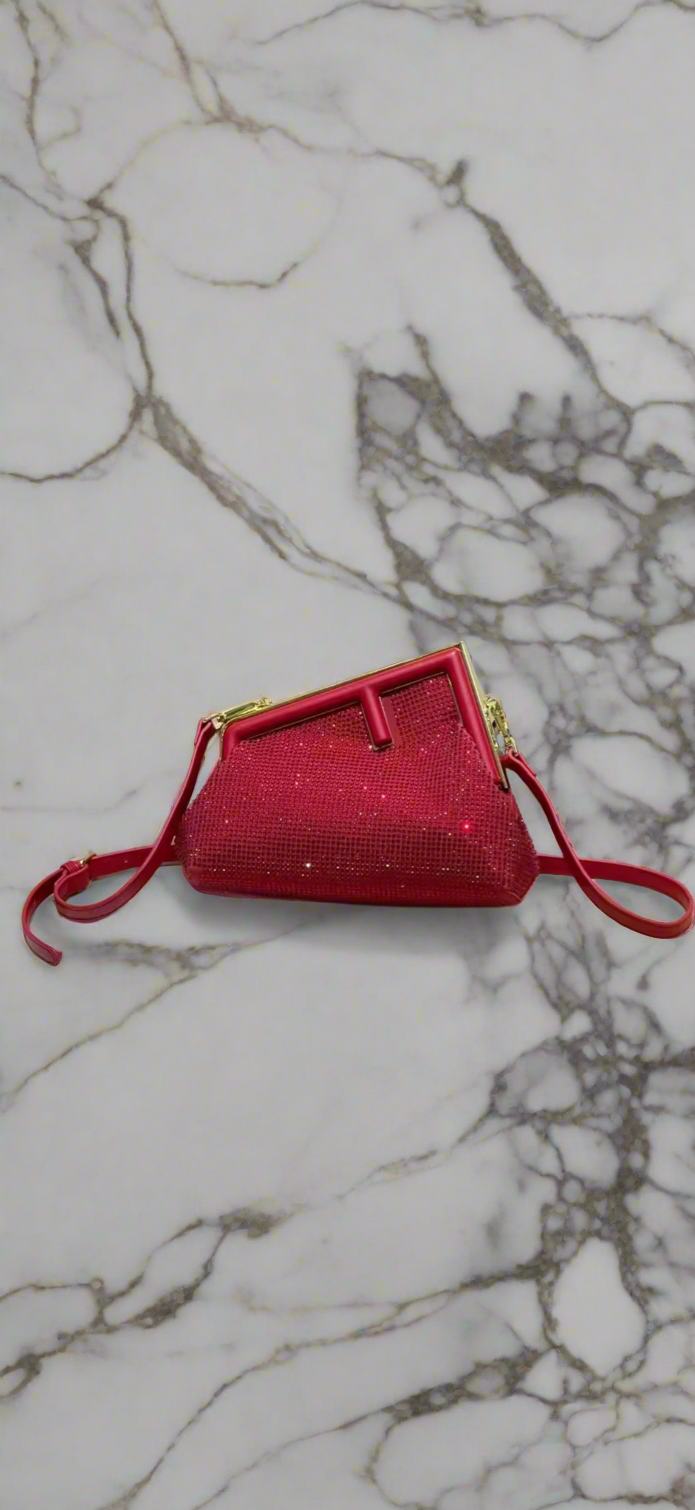Crystal bedazzled red clutch 