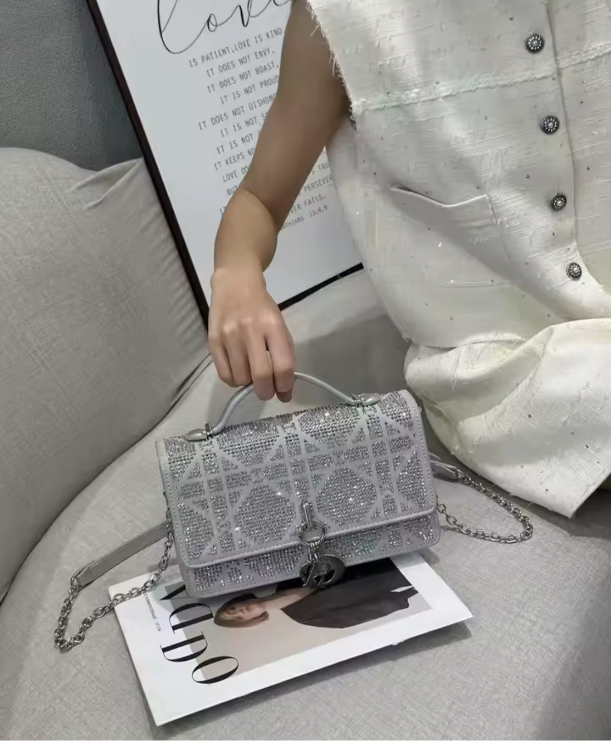 Leather Crossbody CD charm, with diamond stitched design