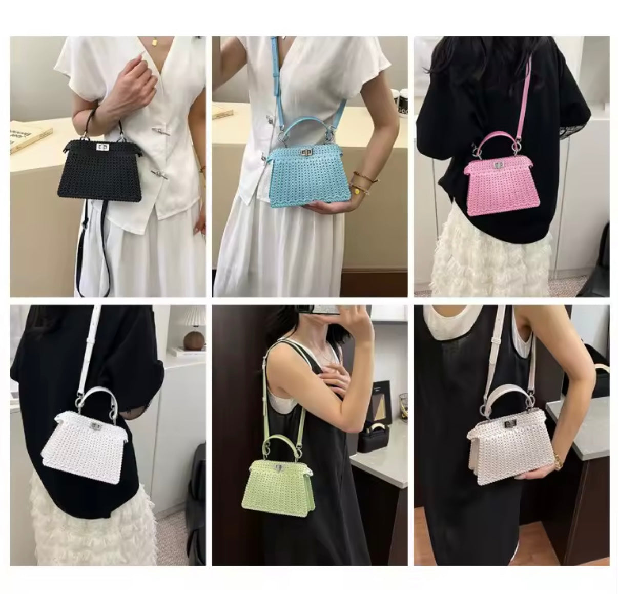 Peekaboo style top handle tote bag