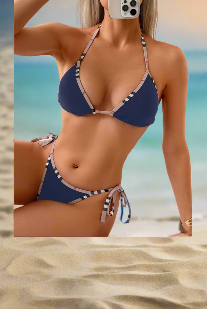 Solid colors - luxury plaid trimmed bikinis (many options)