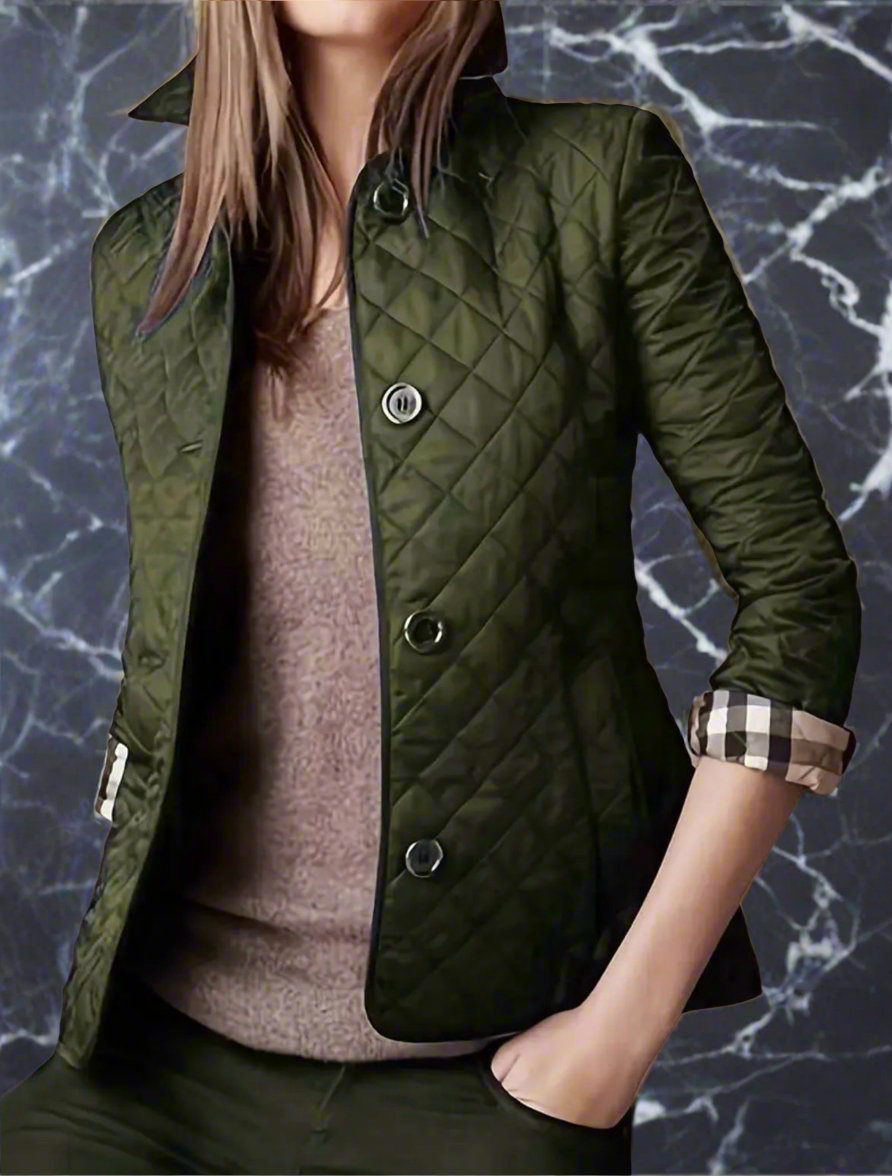 NEW!!!    Light weight black quilted jacket with beige plaid Lining (on sale!)