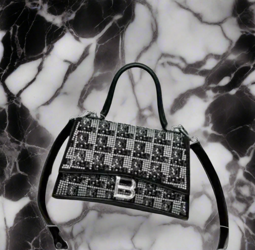 Swarovski crystal evening bag with B logo