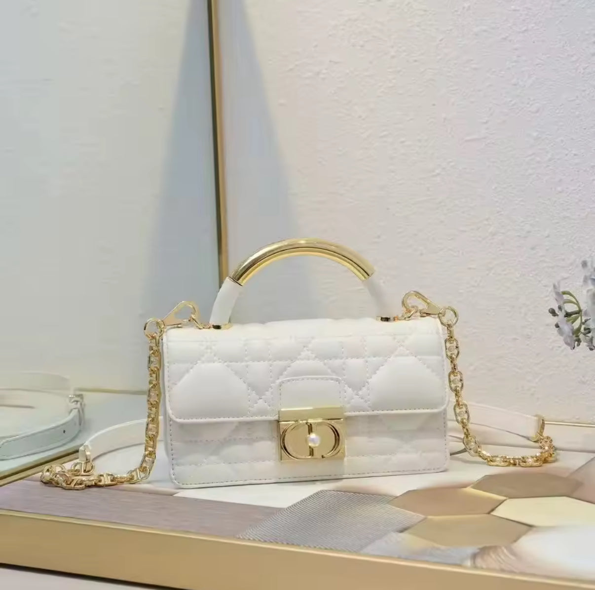 Leather Crossbody “CD Pearl” logo bag, with signature diamond quilted stitching (many options)