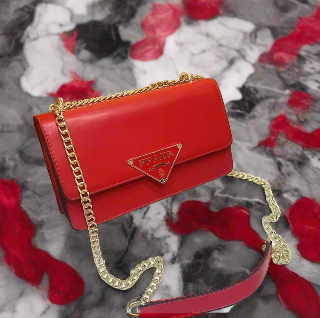 Small colorful crossbody flap bags with triangle logo snap closure