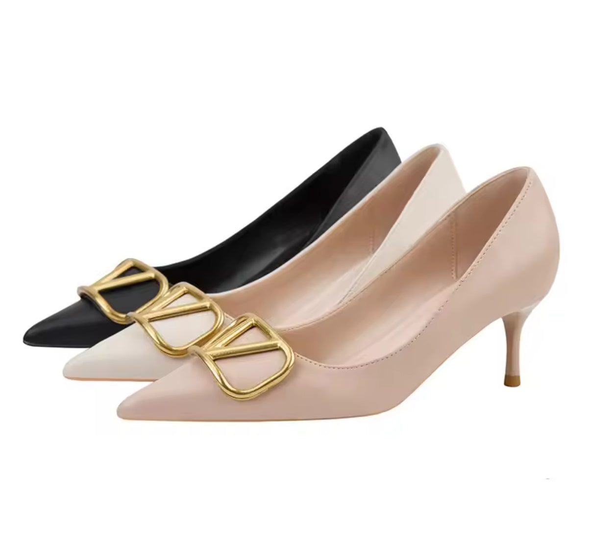 Leather, pointed toe, logo high heels