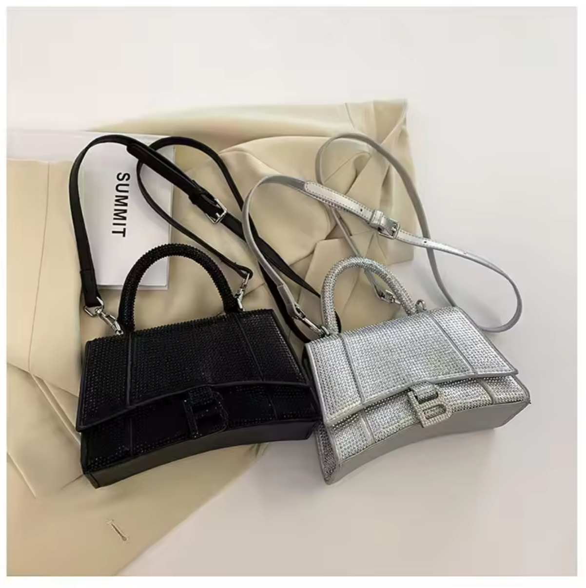 Swarovski crystal evening bag with B logo