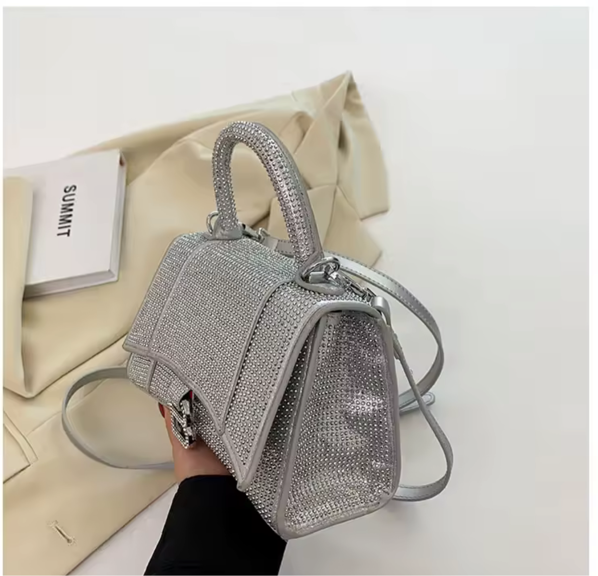 Swarovski crystal evening bag with B logo