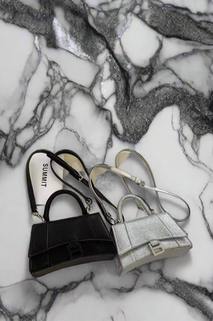 Swarovski crystal evening bag with B logo