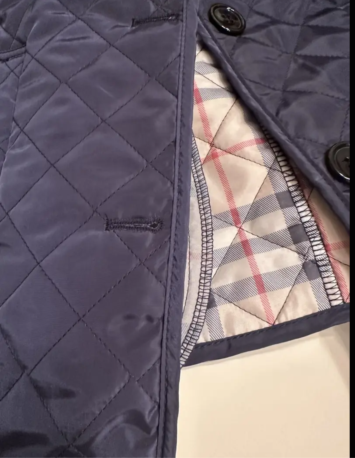 NEW!!!    Light weight black quilted jacket with beige plaid Lining (on sale!)