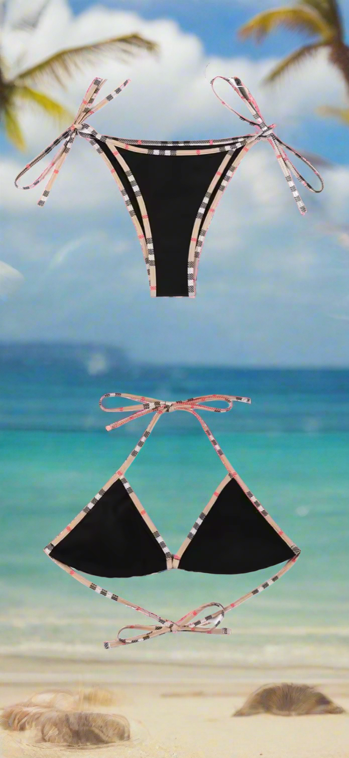 Solid colors - luxury plaid trimmed bikinis (many options)