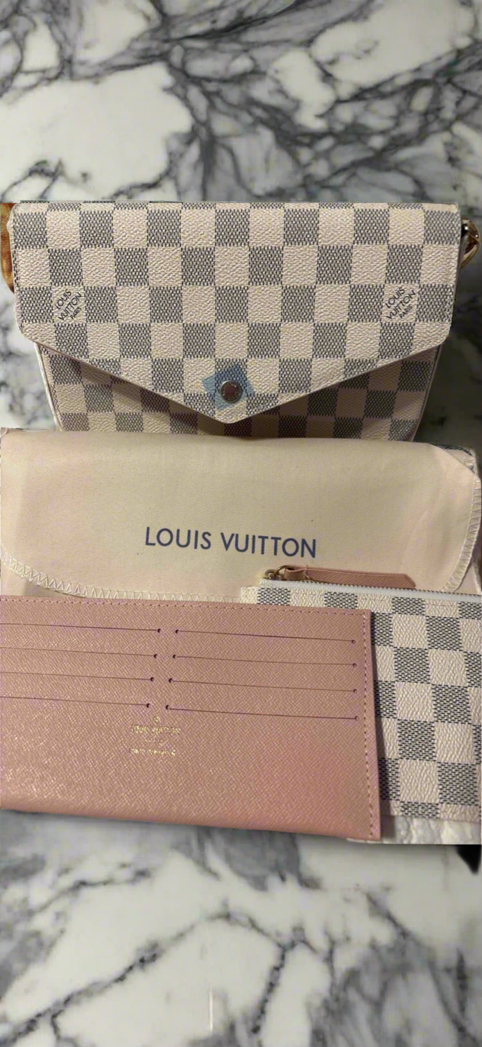 Small leather LV pouchette bag with chain and