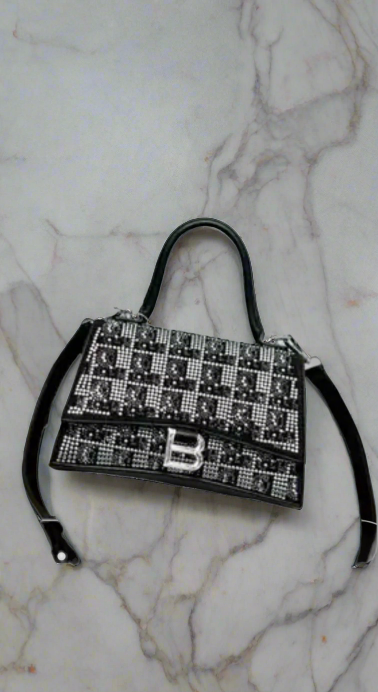 Swarovski crystal evening bag with B logo