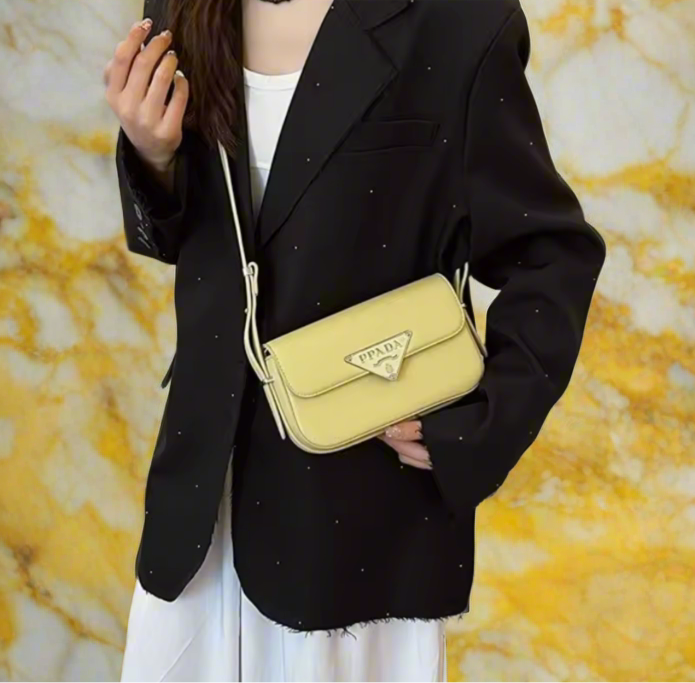 Small colorful crossbody flap bags with triangle logo snap closure