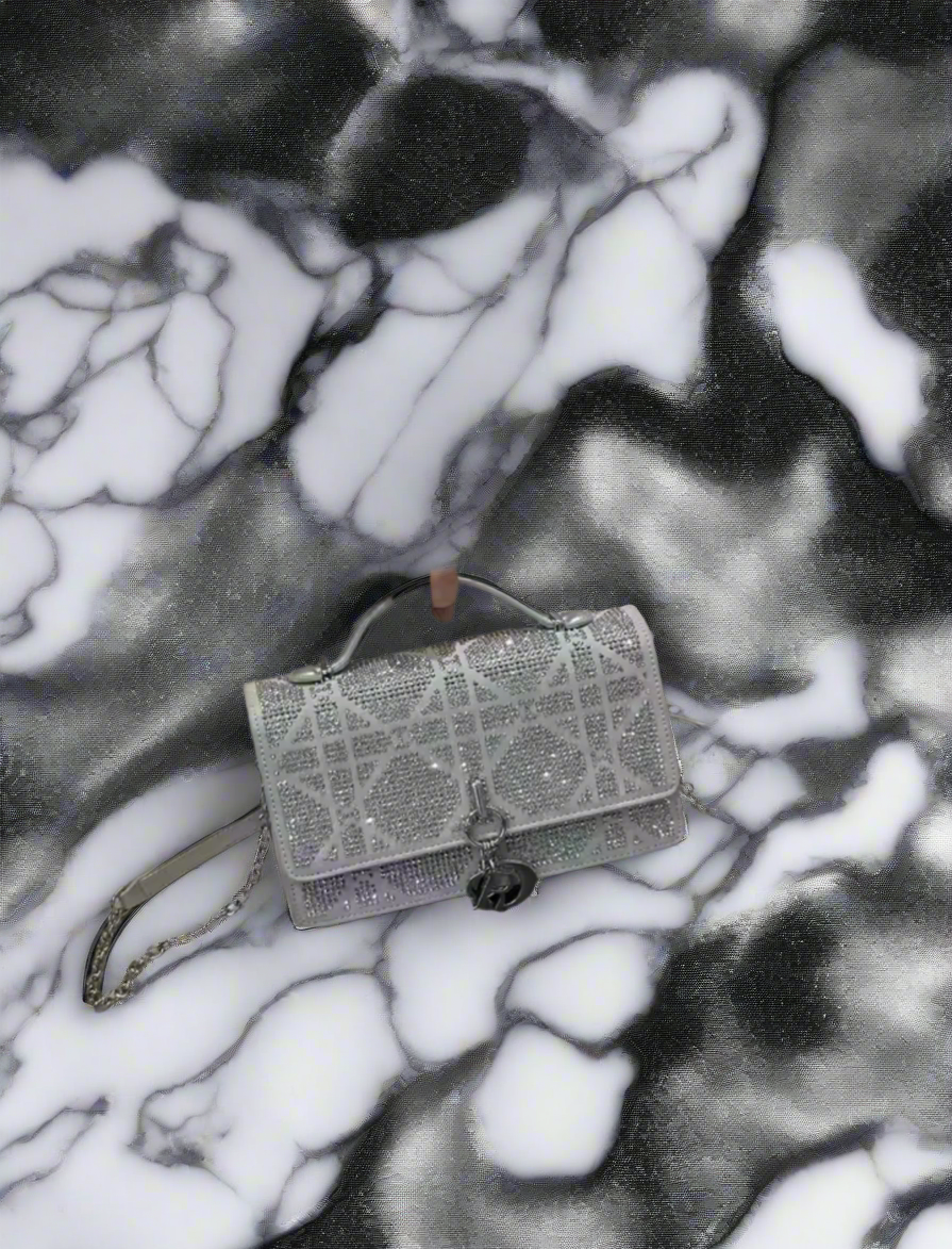 Leather Crossbody CD charm, with diamond stitched design