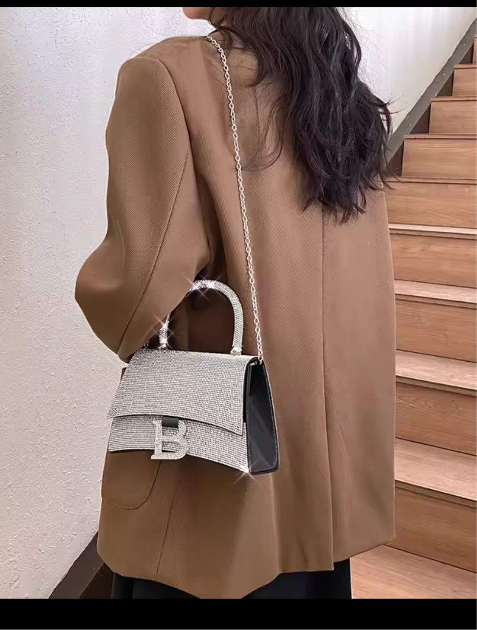 Swarovski crystal evening bag with B logo