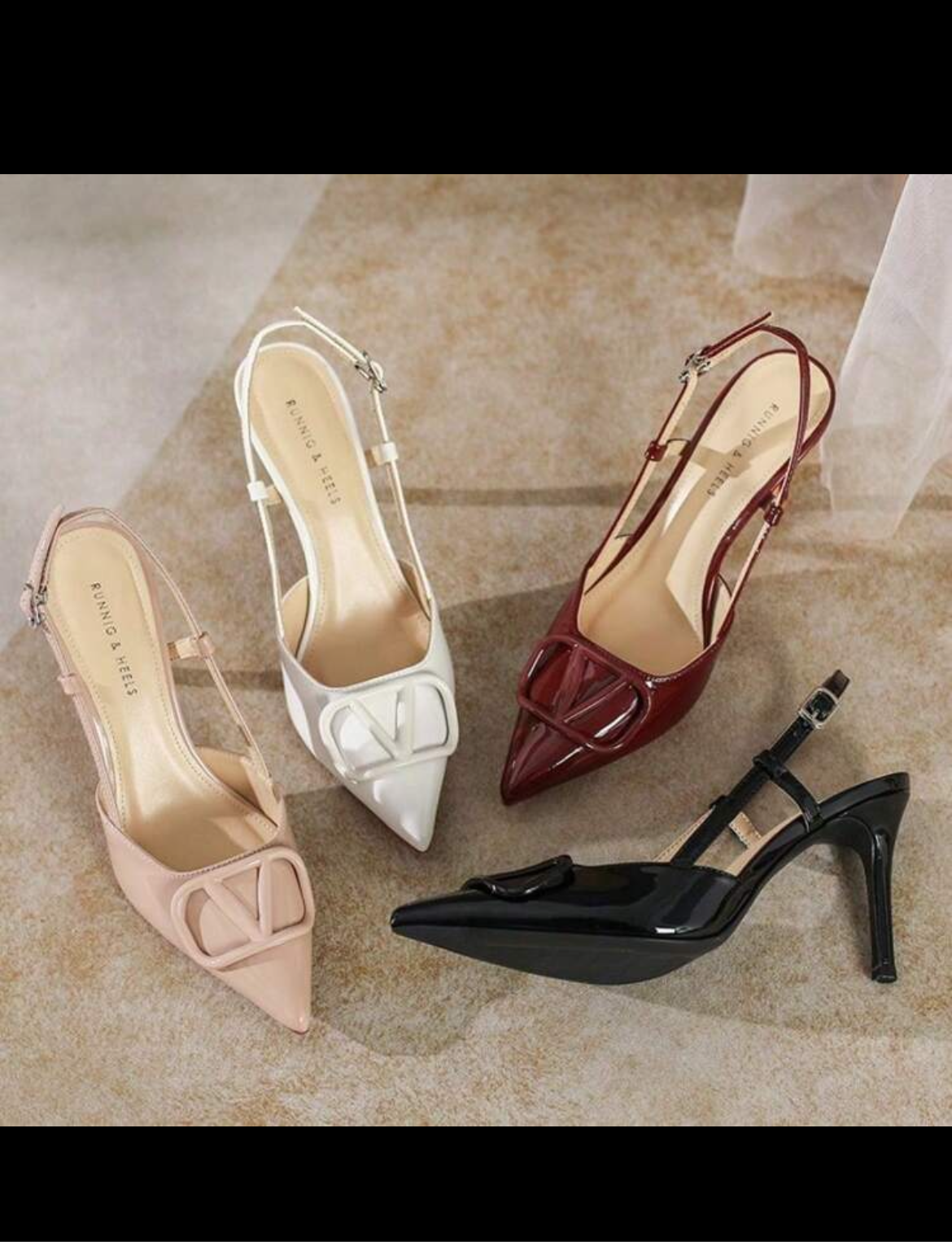 Leather, pointed toe, logo high heels
