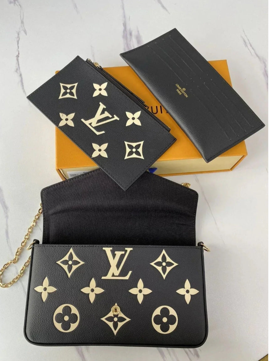 Small leather LV pouchette bag with chain and