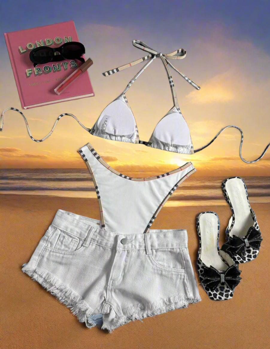 Solid colors - luxury plaid trimmed bikinis (many options)