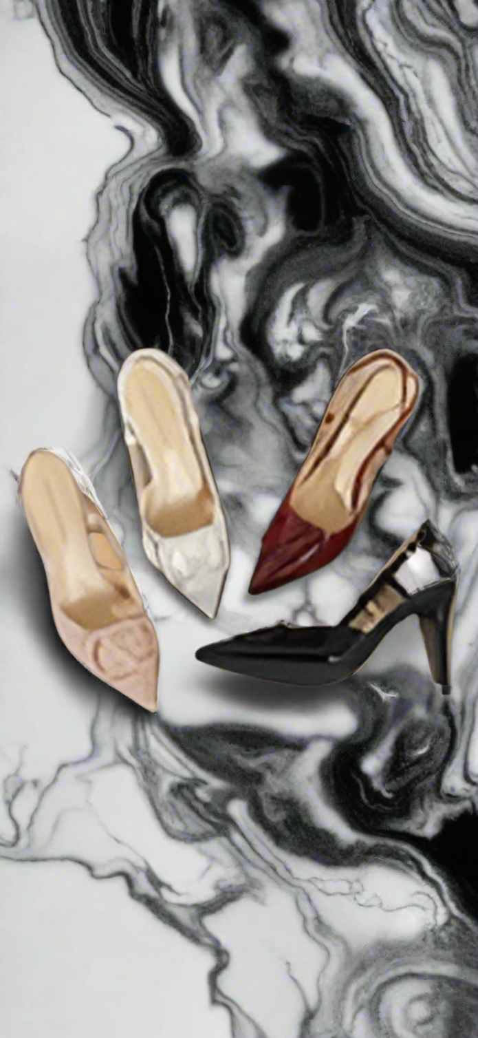 Leather, pointed toe, logo high heels