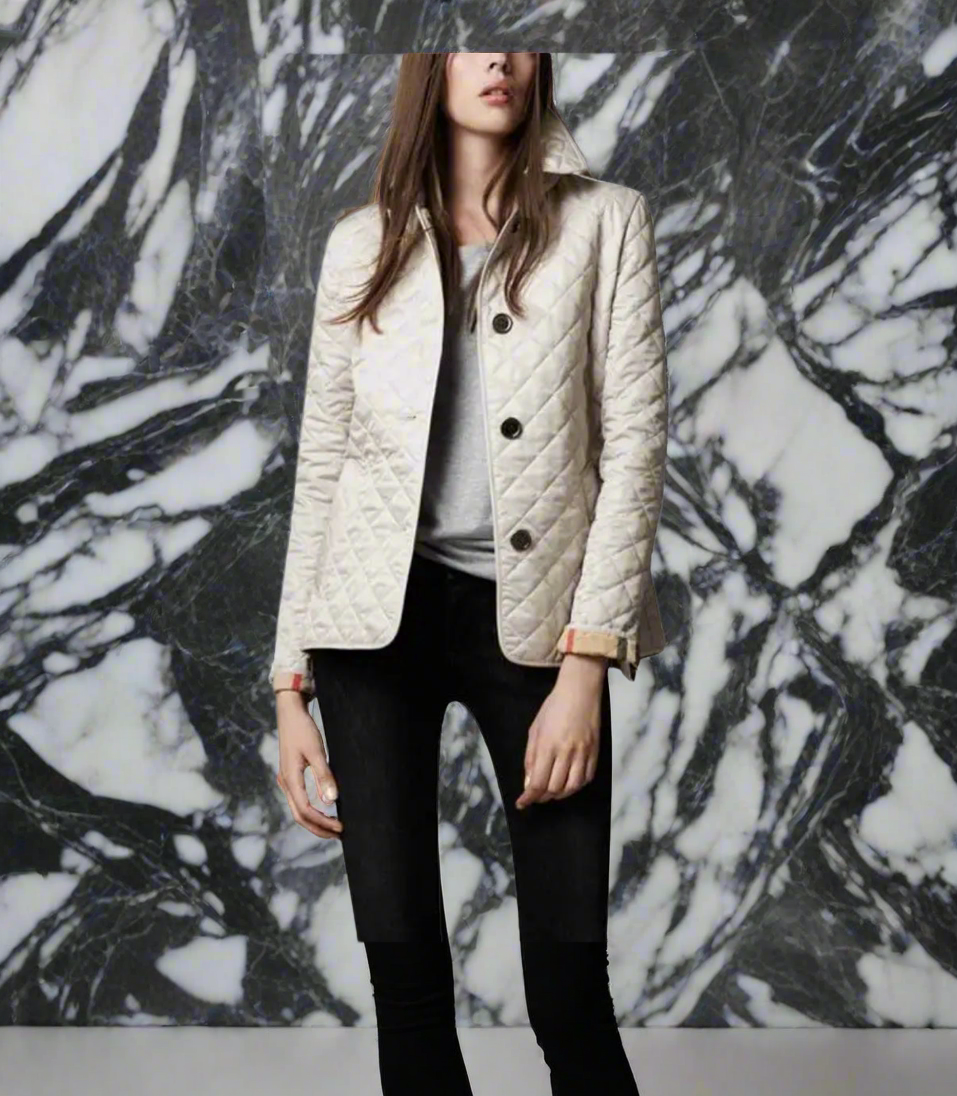 NEW!!!    Light weight black quilted jacket with beige plaid Lining (on sale!)