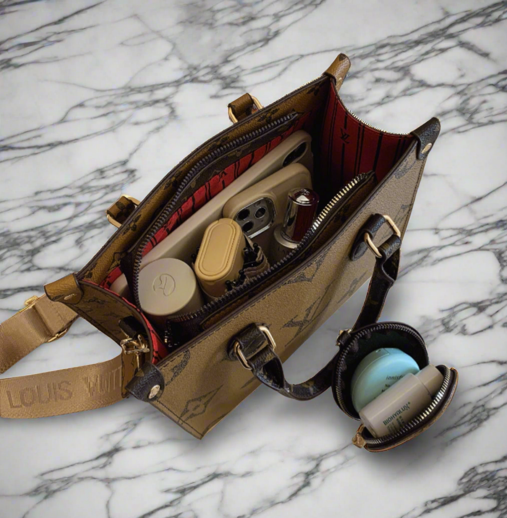 Leather structured logo tote