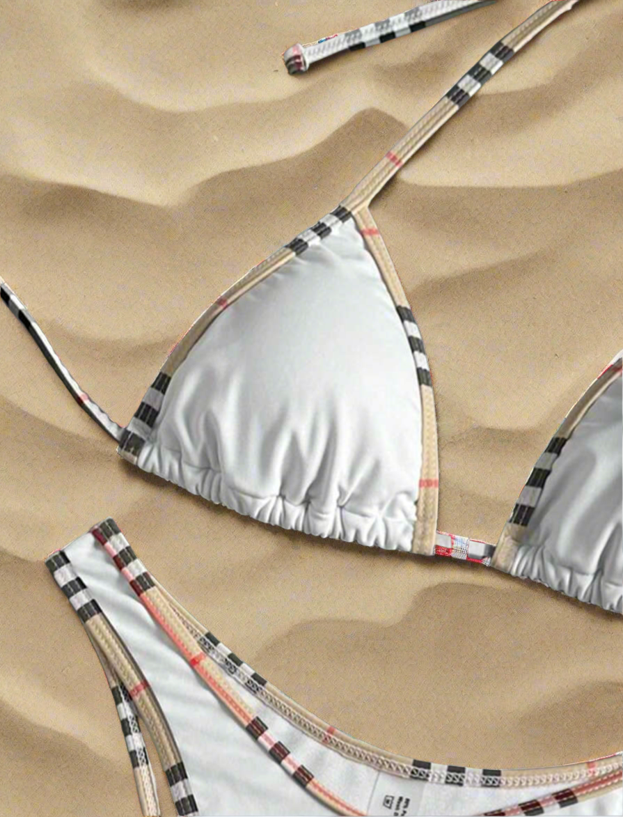 Solid colors - luxury plaid trimmed bikinis (many options)