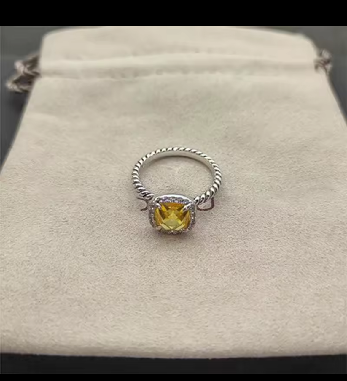 Square Sterling Silver gem stone earrings & rings with rhinestones and twisted cable style bands