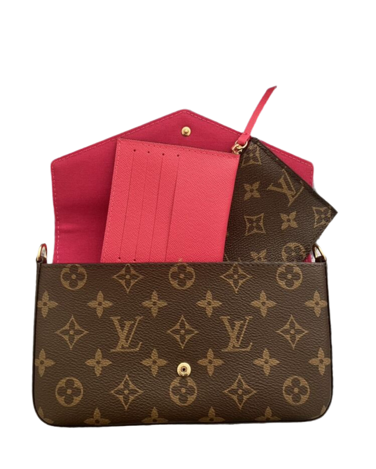 Small leather LV pouchette bag with chain and