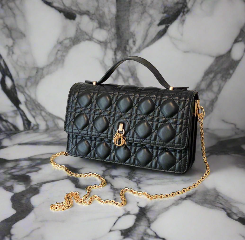 Leather Crossbody CD charm, with diamond stitched design