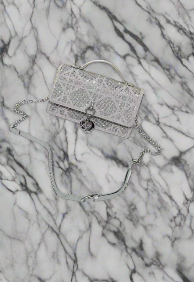 Leather Crossbody CD charm, with diamond stitched design